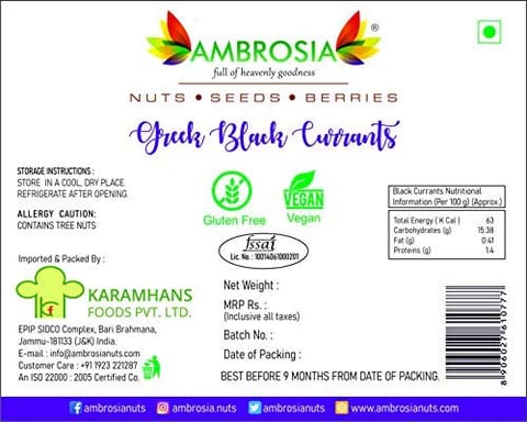 Ambrosia Combo Cranberry 250 gms, BlackCurrants 250 gms & Raisins 250 gms (Pack of 3)