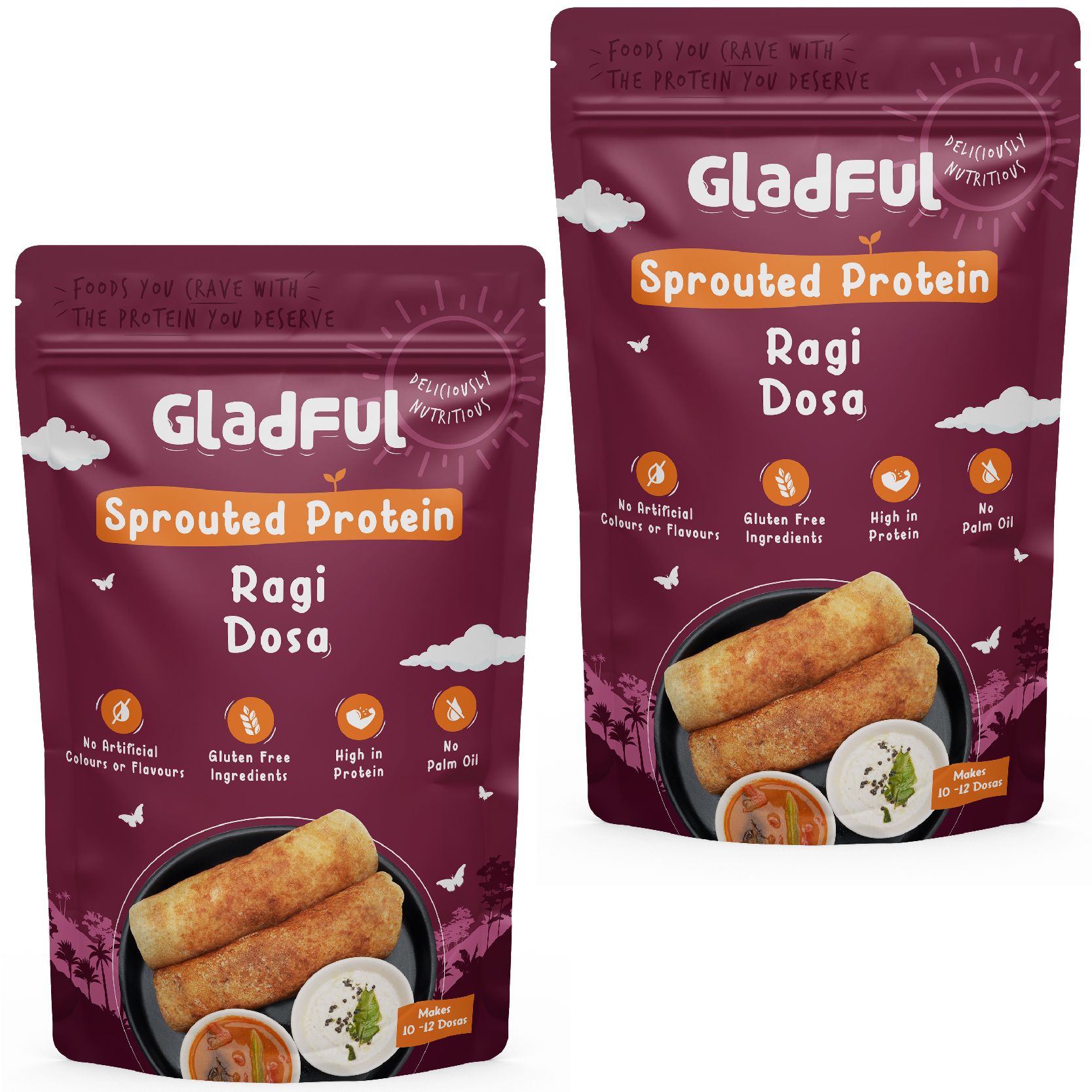 Gladful Sprouted Dosa Ragi Instant Mix Protein for Families and Kids (Pack of 2, Each of 200 gms)