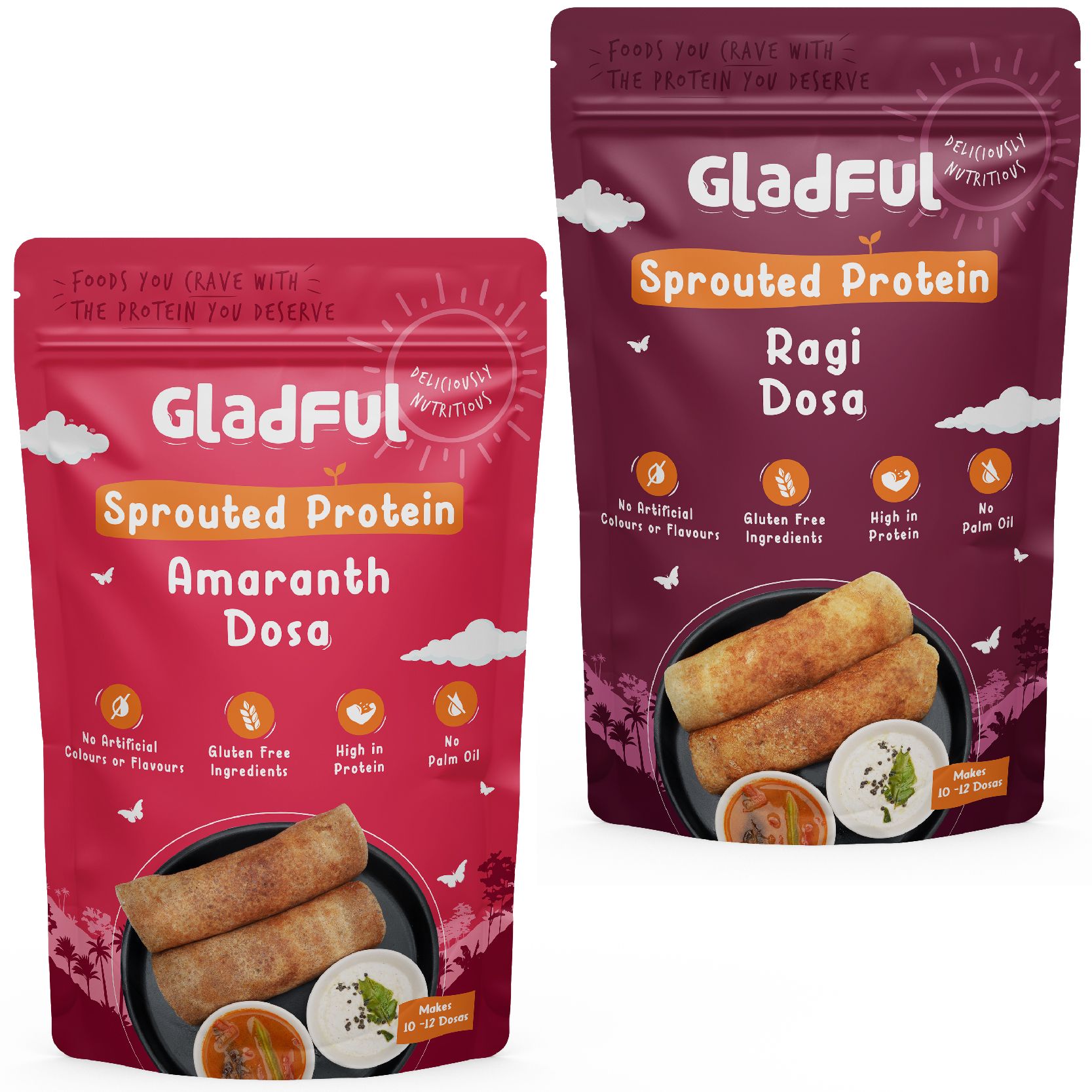 Gladful Sprouted Dosa Ragi and Amaranth Instant Mix - Protein for Families and Kids (Pack of 2, Each of 200 gms)