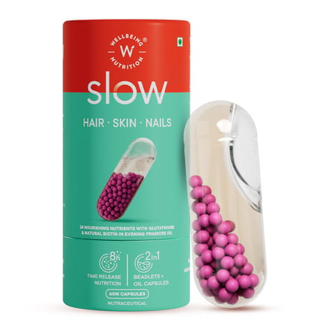 Wellbeing Nutrition Slow - Hair, Skin & Nails with Collagen, HLA, Biotin & Omega 3 in Primrose Oil