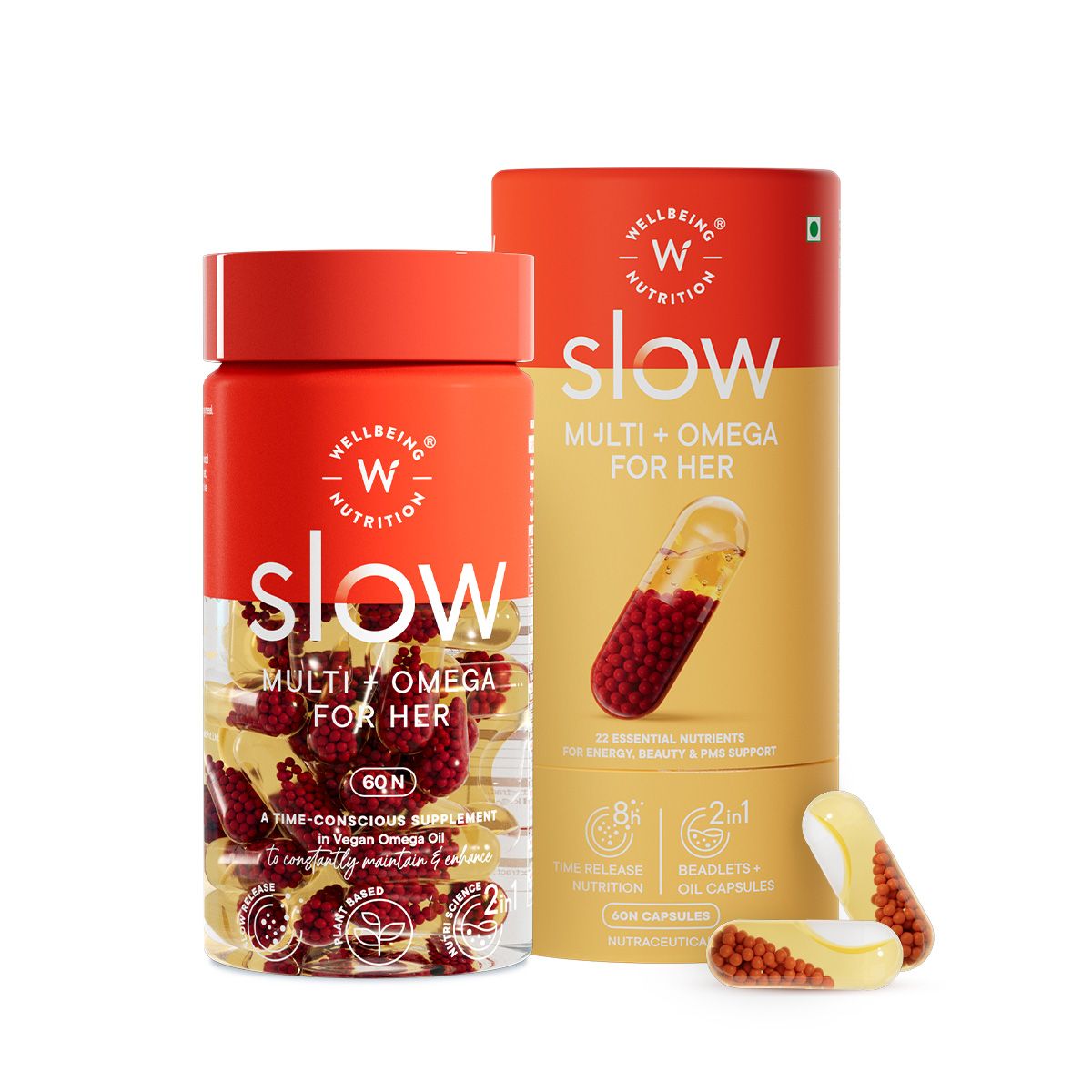 Wellbeing Nutrition Slow- Multivitamin for Women 50+ with 23 Vitamins and Minerals with Vegan Omega