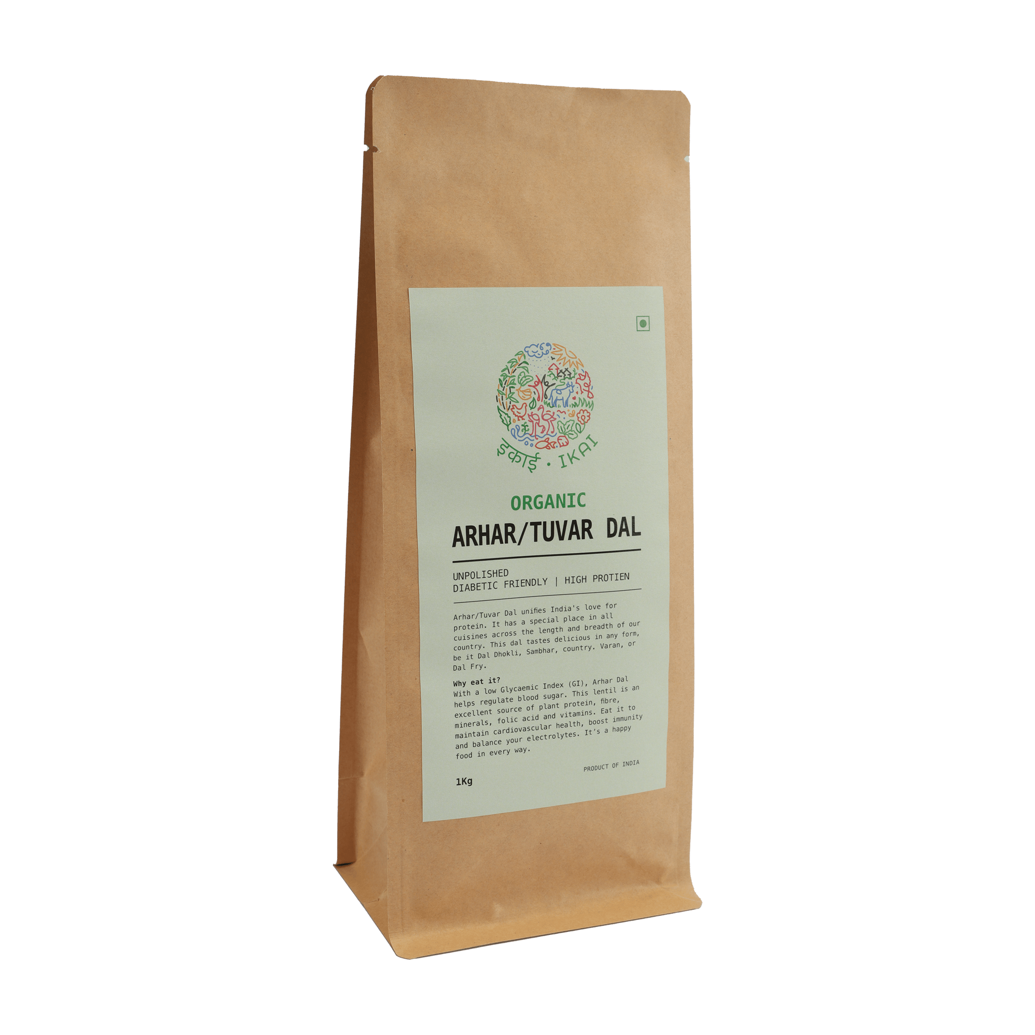 IKAI Organic Arhar/Tuvar Dal, Gluten Free, Healthy & Wholesome Organic Pulses1000 gms