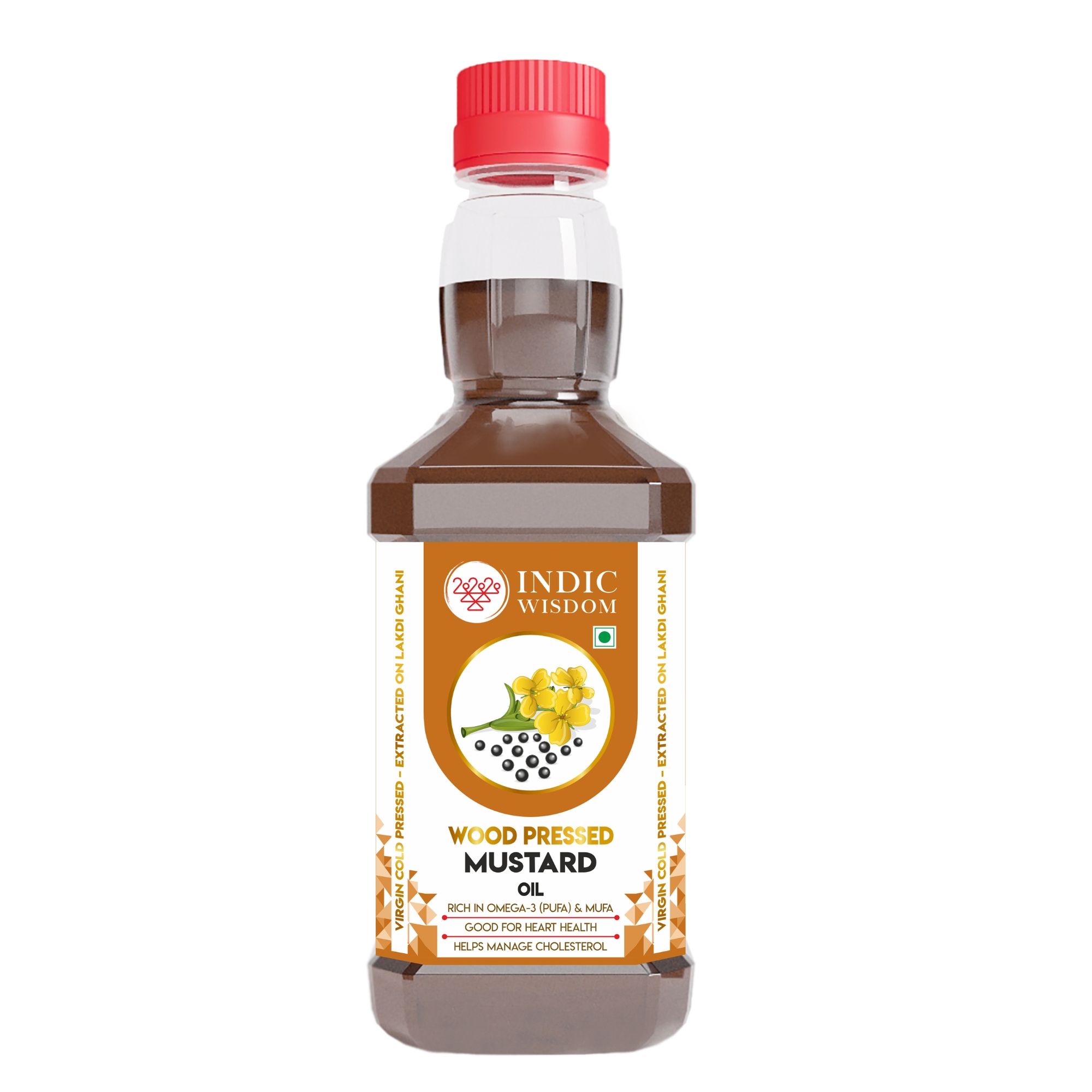 IndicWisdom Wood Pressed Mustard Oil 200 ml (Cold Pressed Mustard Oil - Extracted on Wooden Churner)