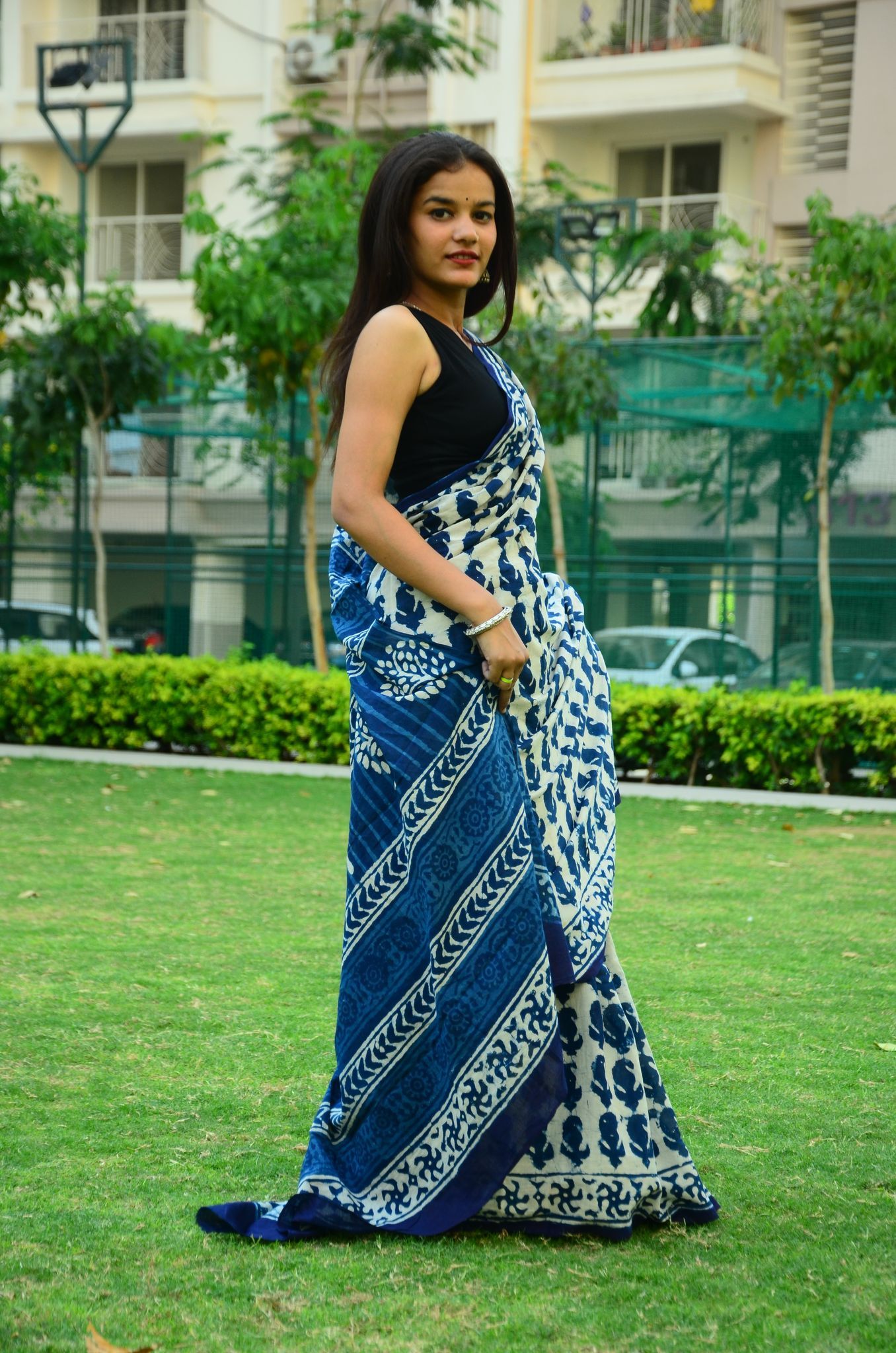 SainSisters Inspired by Clouds | Indigo Collection | Cotton Mulmul Saree