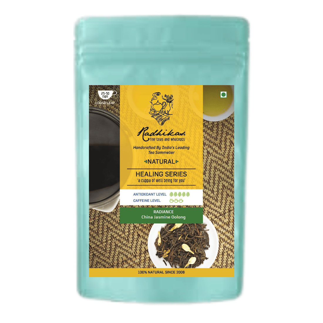 Radhikas Fine Teas and Whatnots RADIANCE China Jasmine Oolong - A Tea for Glow and Grace - 50 gms (Makes 25 Cups of Tea)