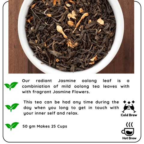 Radhikas Fine Teas and Whatnots RADIANCE China Jasmine Oolong - A Tea for Glow and Grace - 50 gms (Makes 25 Cups of Tea)