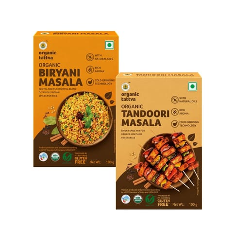 Organic Tattva, Biryani and Tandoori Ready to Cook Masala (Spice) Blends | Rich in Flavor, Dry Roasted and Prepared from Whole Spices 100 gms (Pack of 2)