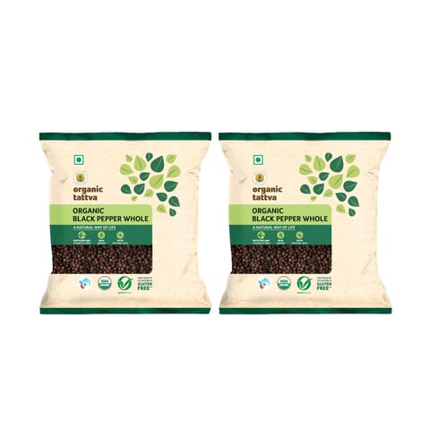Organic Tattva, Organic Black Pepper (Kali Mirch) Whole/Sabut- 200 gms| 100% Vegan, Gluten Free and No Additives