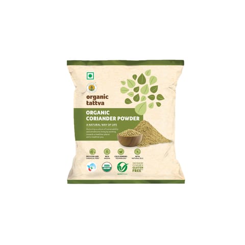 Organic Tattva, Organic Dried Coriander Powder (Dhaniya), 100 gms| Quality Dhaniya Powder, Naturally Processed, from Farm Picked Fresh Coriander Seeds