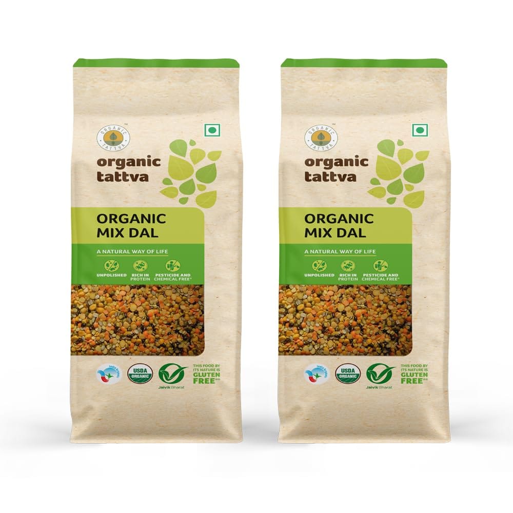 Organic Tattva Organic Mix (Panchrangi) Dal 500 gms | 100% Vegan, Gluten Free and Unpolished | NO Additives and NO Preservatives | (Pack of 2)