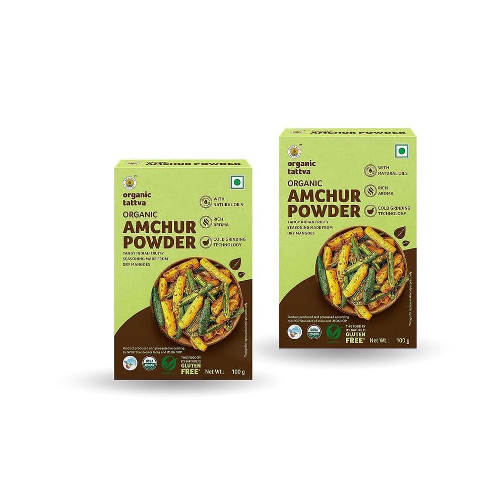 Organic Tattva, Organic Amchur (Dry Mango) Powder - 100 gms |Naturally Gluten Free | Made with Farm Picked Fresh Whole Mangoes | Pesticide and Chemical Free | Tangy Flavour and NO Additives (Pack of 2)