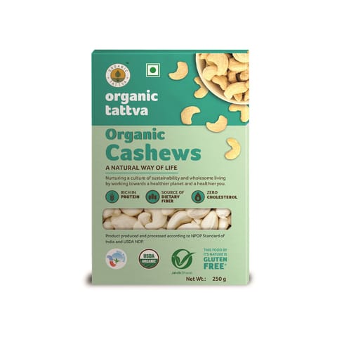 Organic Tattva, Organic Cashews(Kaju) | Rich in Dietary Fiber and Protein | Source of Iron and Calcium | Full of Natural Oils | NO Cholesterol and NO Trans-Fat | Naturally Gluten Free (250 gms)