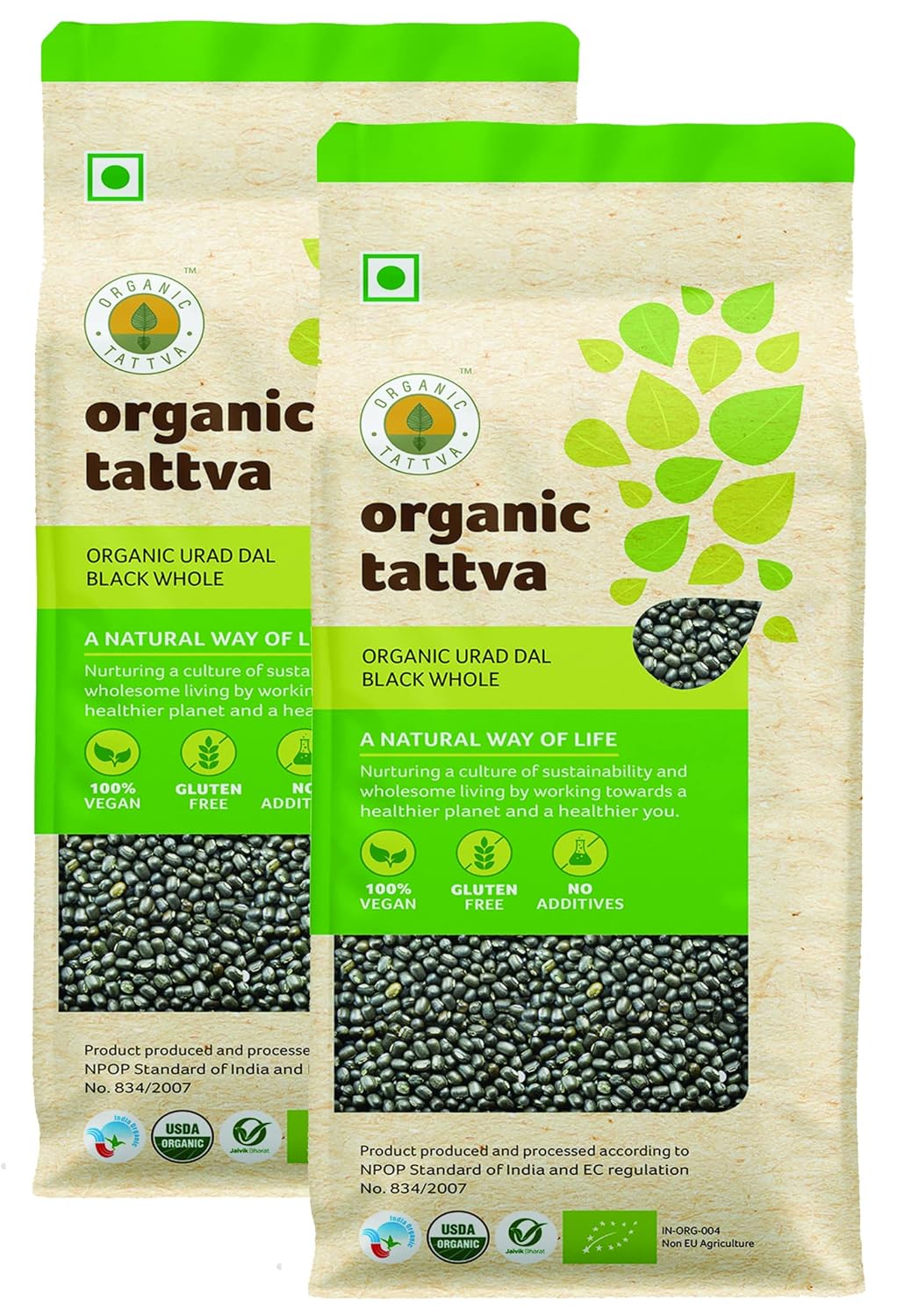 Organic Tattva, Organic Urad Black Whole Unpolished Dal 500 gms | 100% Vegan, Gluten Free and High Protein Sprouts Pulse (Pack of 2)