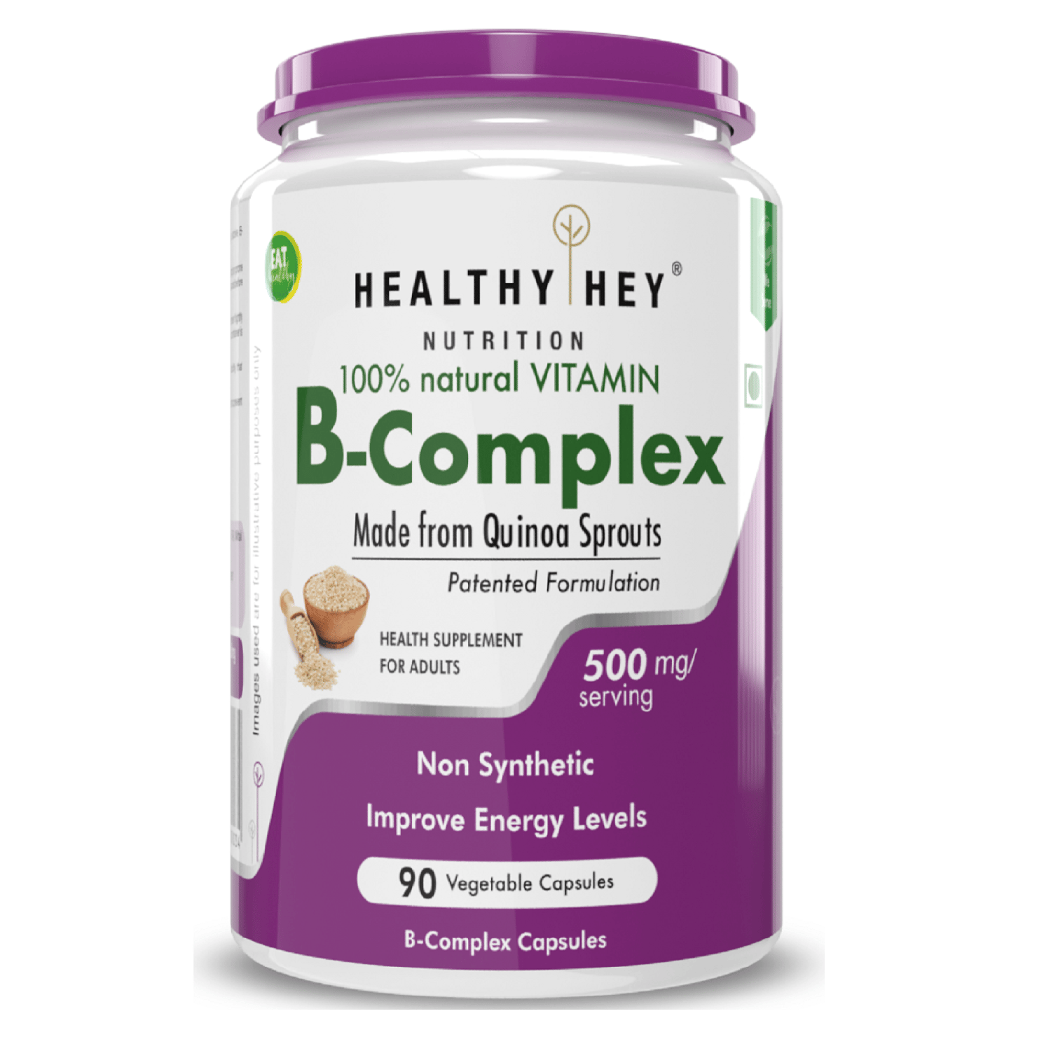 HealthyHey Nutrition 100% Natural Vitamin B-Complex (90 Vegetable Capsule)