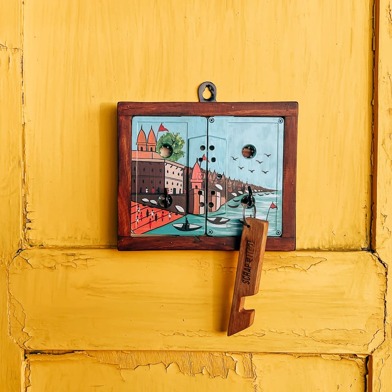 Scrapshala | Ghats of Varanasi Mini Geet Key Holder | Souvenier | Banaras | Audio Tapes | Upcycled