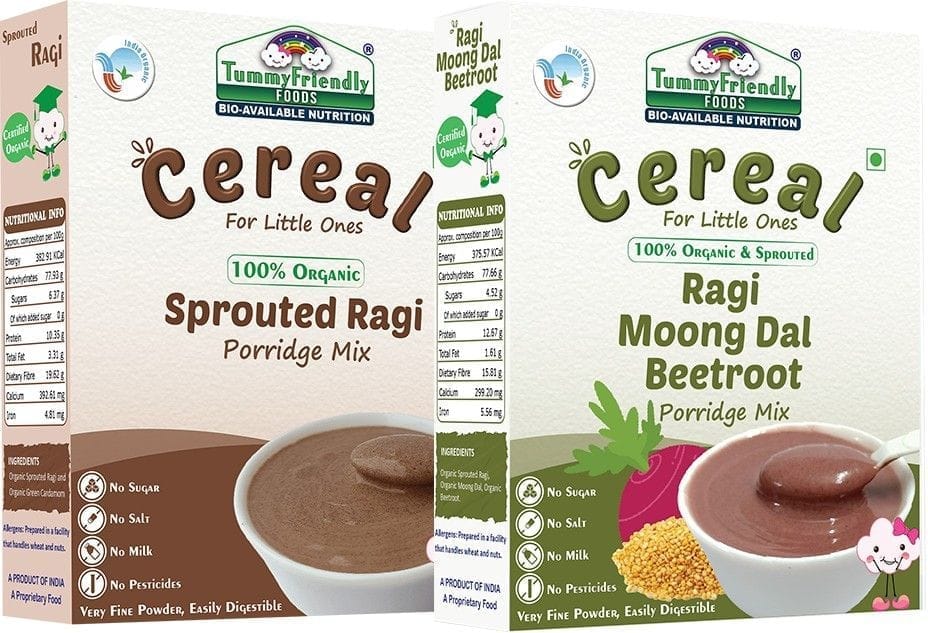 TummyFriendly Foods Certified Organic Sprouted Ragi and 100% Organic Sprouted Ragi, MoongDal, Beetroot Porridge Mixes , Made of Organic Sprouted Ragi for Baby,  ,200g Each, 2 Packs Cereal (400 g, Pack of 2)