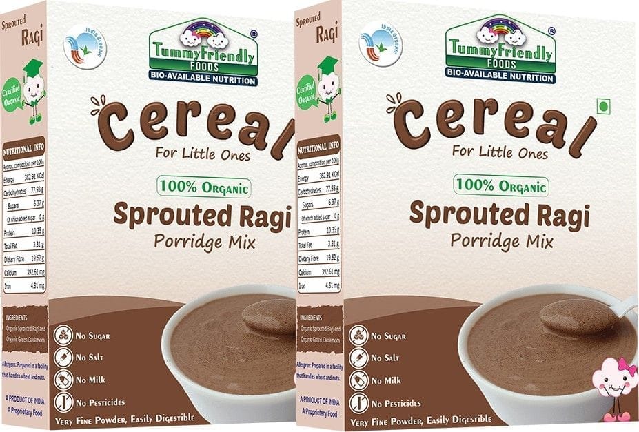 TummyFriendly Foods Certified Organic Sprouted Ragi Porridge Mix , Made of Organic Sprouted Ragi for Baby, Rich in Calcium, Iron, Fibre & Micro-Nutrients ,(Pack of 2)