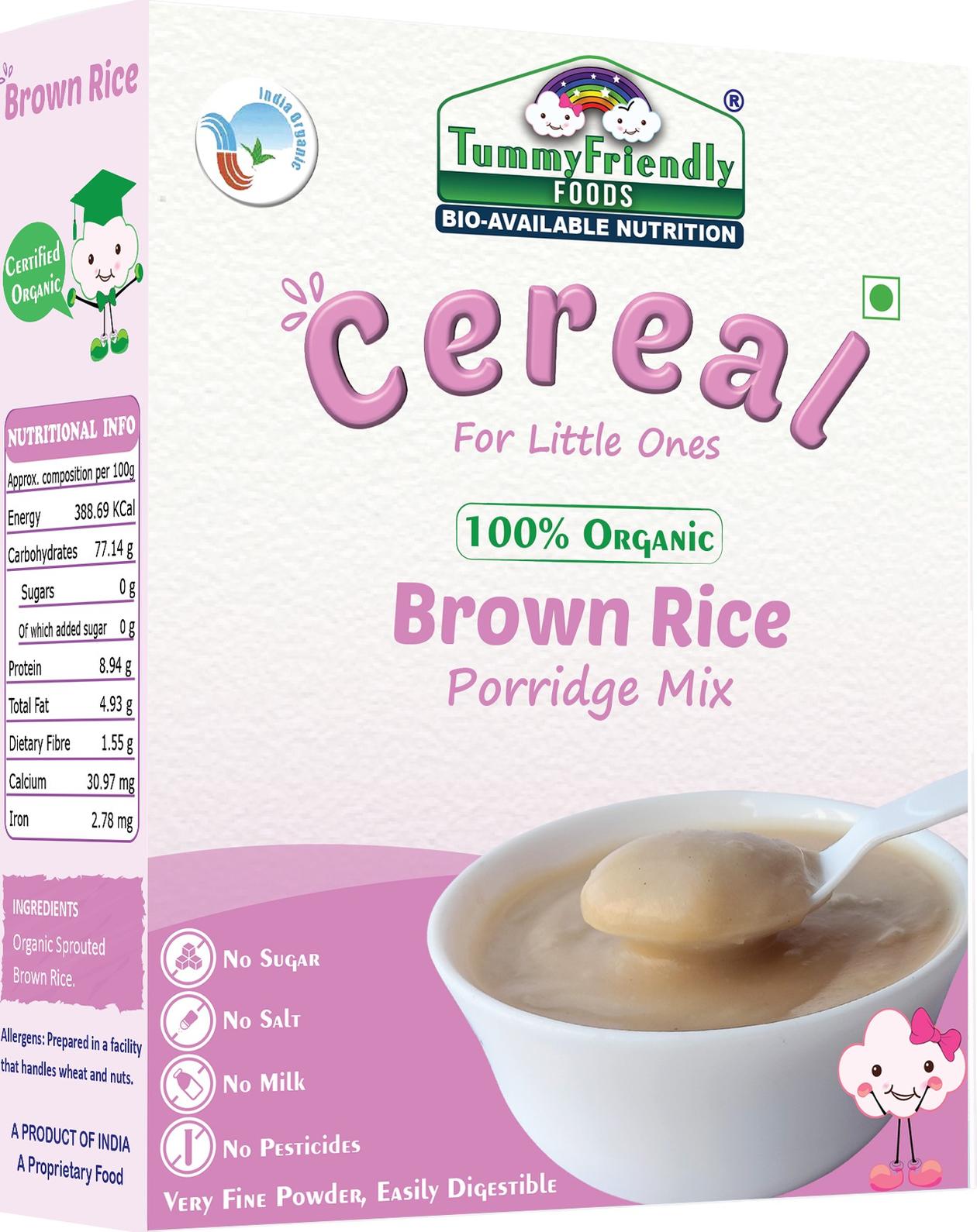 TummyFriendly Foods Certified 100% Organic Sprouted Brown Rice Porridge Mix | Organic Baby Food for 6 Months Old | Excellent Weight Gain Baby Food| Made of Sprouted Whole Grain Brown Rice | (200 gms)