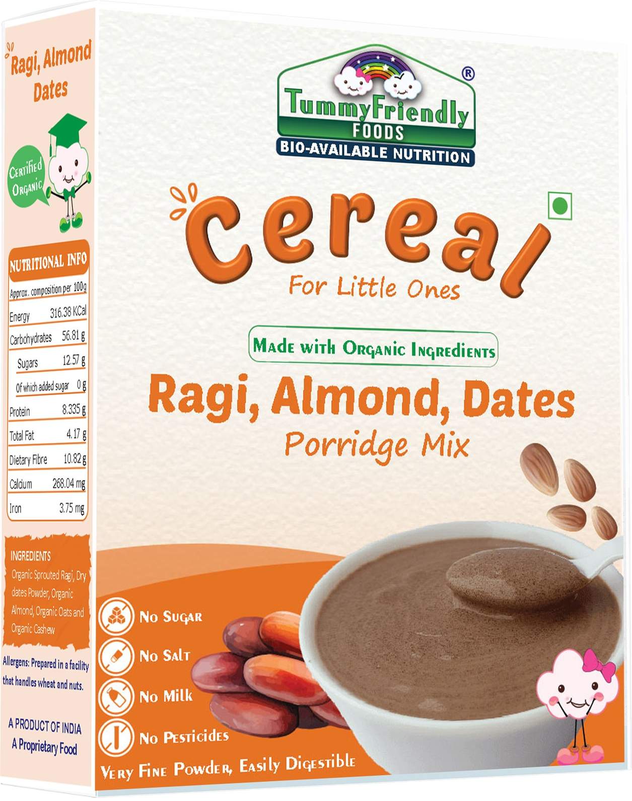 TummyFriendly Foods Sprouted Ragi, Almond, Dates Porridge Mix Cereal (200 gms)