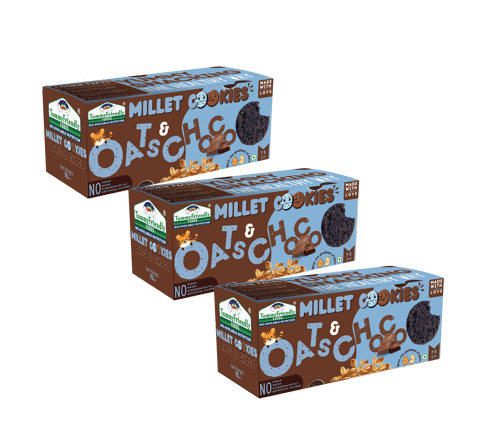 TummyFriendly Foods Millet Cookies - OatsChoco - 75 gms each. Healthy Ragi Biscuits, snacks for Baby, Kids & Adults (Pack of 3)