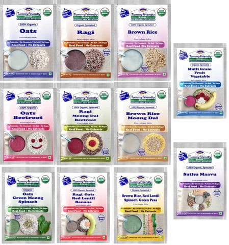 TummyFriendly Foods Certified Stage1, Stage2, Stage3 Porridge Mixes | Organic Baby Food for 6,7,8 Months Old Baby | (Pack of 11)