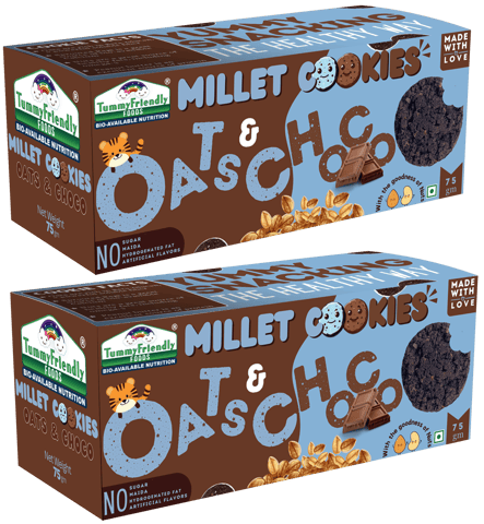 TummyFriendly Foods Millet Cookies - OatsChoco - 75 gms each. Healthy Ragi Biscuits, snacks for Baby, Kids & Adults (Pack of 2)