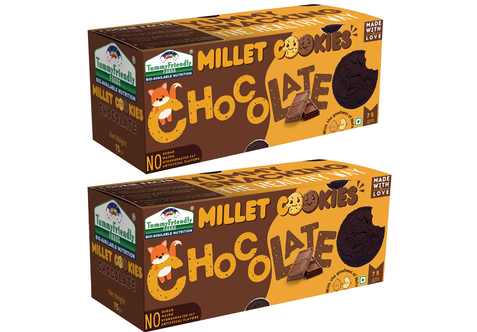 TummyFriendly Foods Millet Cookies - Chocolate - 75 gms each. Healthy Ragi Biscuits, snacks for Baby, Kids & Adults (Pack of 2)