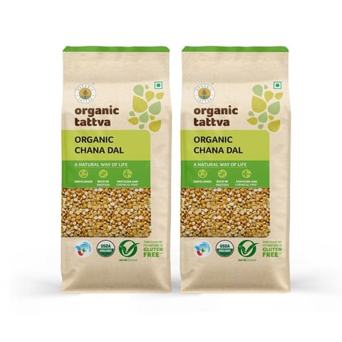 Organic Tattva - Organic Chana Dal 1 Kg (Pack of 2) | 100% Vegan, Gluten Free and No Additives | Rich in Protein and Nutrition