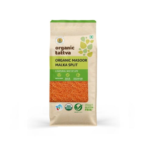 Organic Tattva Masoor Malka Split Dal - Red (500 gms)| 100% Vegan, Gluten Free and No Additives | Unpolished
