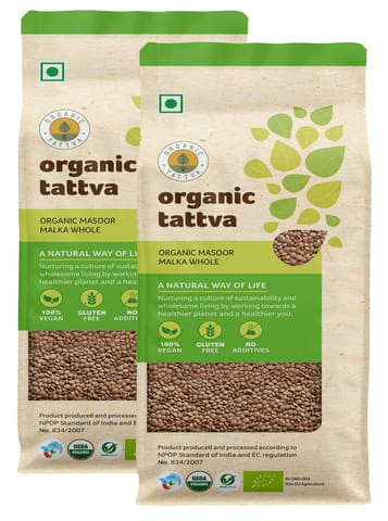 Organic Tattva, Organic Masoor Malka Whole Unpolished Dal, 500 gms | 100% Vegan, Gluten Free and NO Pesticides | (Pack of 2)