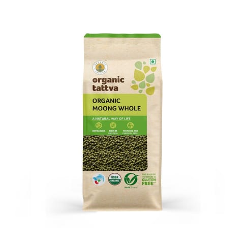 Organic Tattva, Organic Green Moong Whole/Sabut Gluten Free and Unpolished Dal, 500 gms  (Pack of 2)