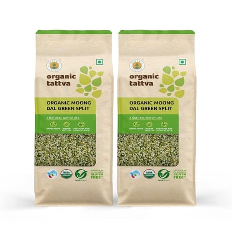 Organic Tattva - Organic Green Moong Dal Split Chilka (Hari Moong Dal) 500 gms | 100% Vegan, Gluten Free and NO Additives | Unpolished (Pack of 2)
