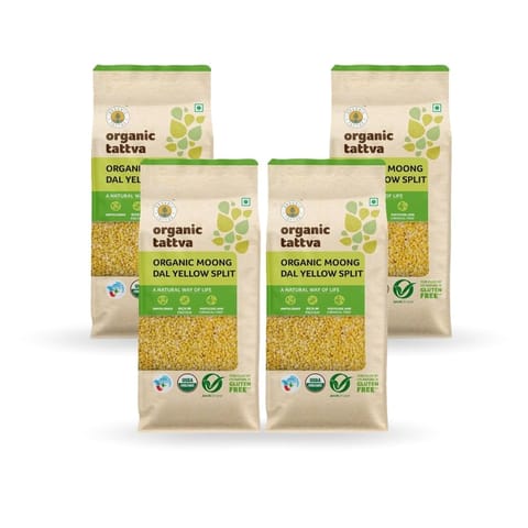 Organic Tattva, Moong Dal Yellow Split, 500 gms | Rich in Protein | Naturally Gluten Free | Unpolished Dal | Pesticide and Chemical Free | Pack of 4
