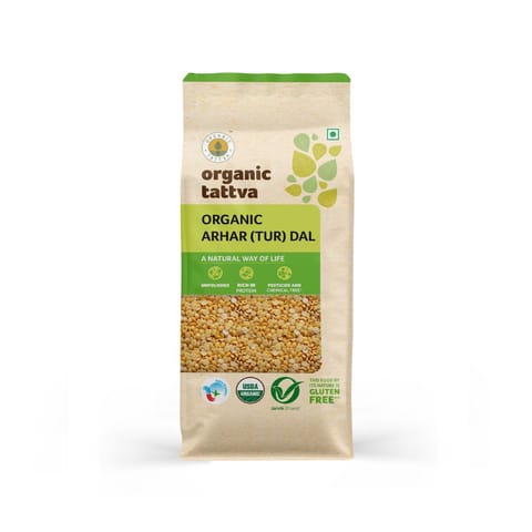 Organic Tattva, Organic Gluten Free Arhar/Toor Unpolished Dal, 500 gms