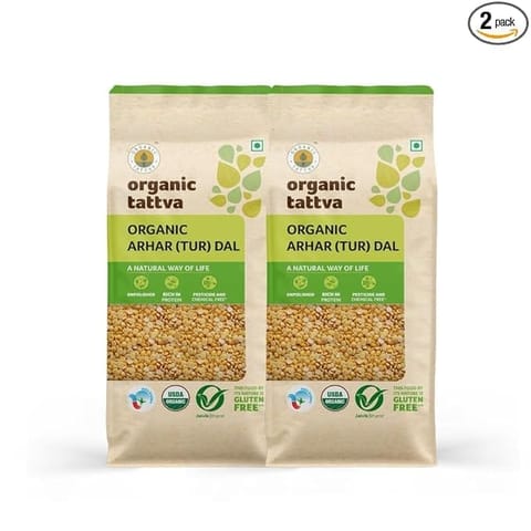 Organic Tattva, Organic Arhar/Toor Gluten Free and Unpolished Dal, 500 gms (Pack of 2)