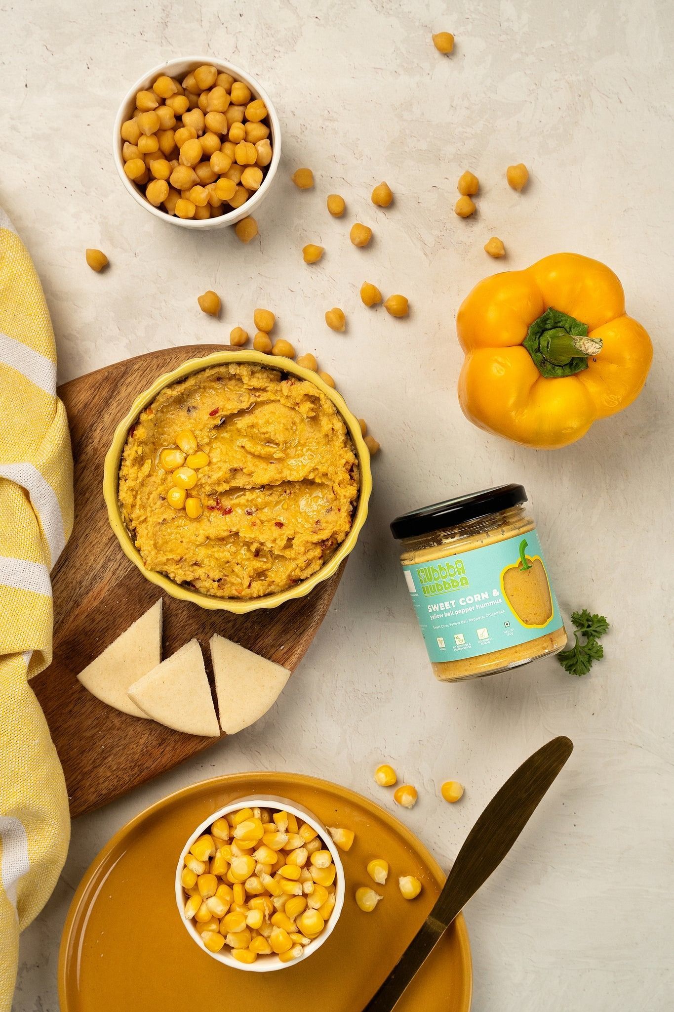 Hubbba Hubbba Foods Sweet Corn and Yellow Bell Pepper Hummus - 190 gms