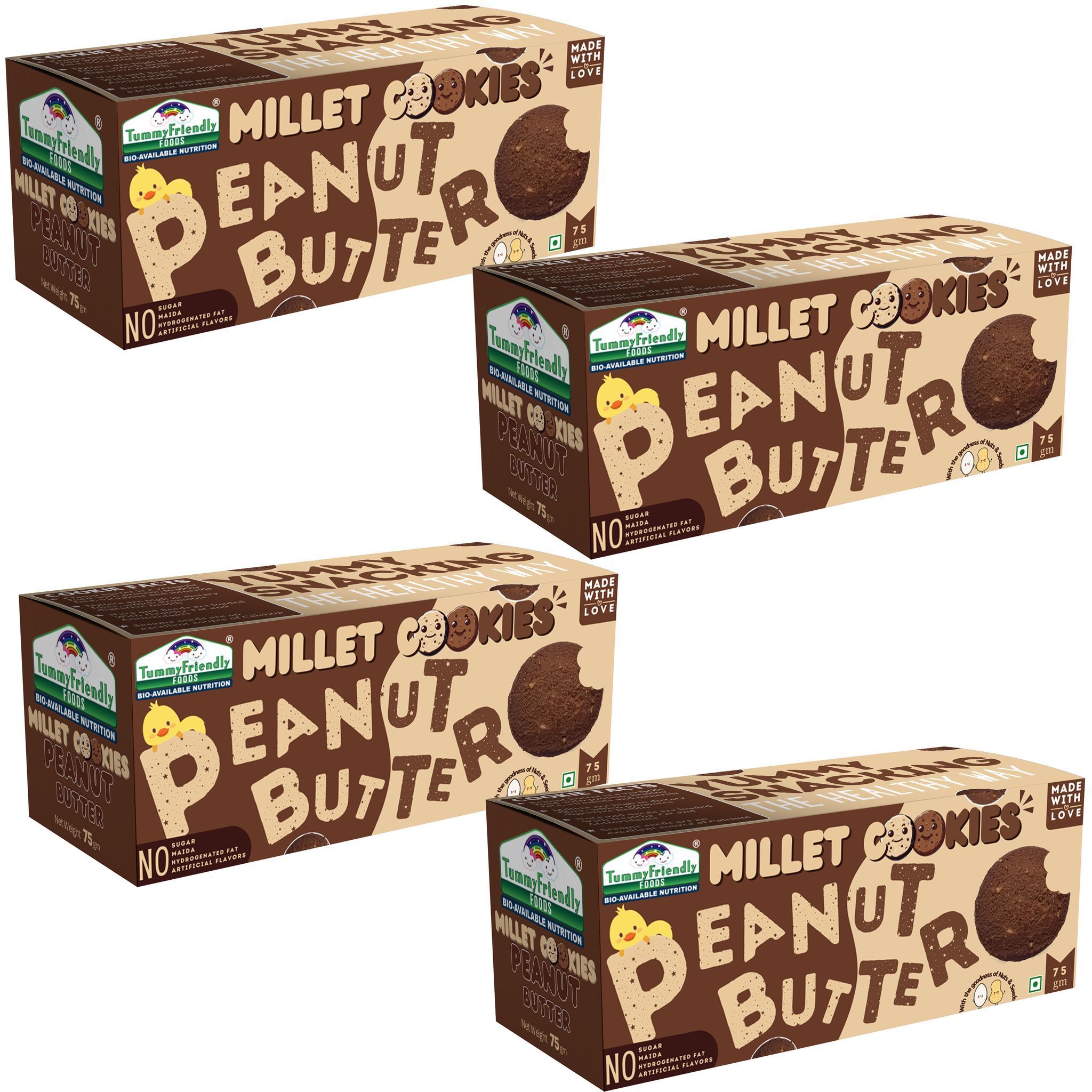 TummyFriendly Foods Millet Cookies - Peanut Butter - (75 gms each). Healthy Ragi Biscuits, snacks for Baby, Kids & Adults (Pack of 4)