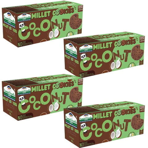 TummyFriendly Foods Millet Cookies - Coconut - (75 gms each). Healthy Ragi Biscuits, snacks for Baby, Kids & Adults (Pack of 4)