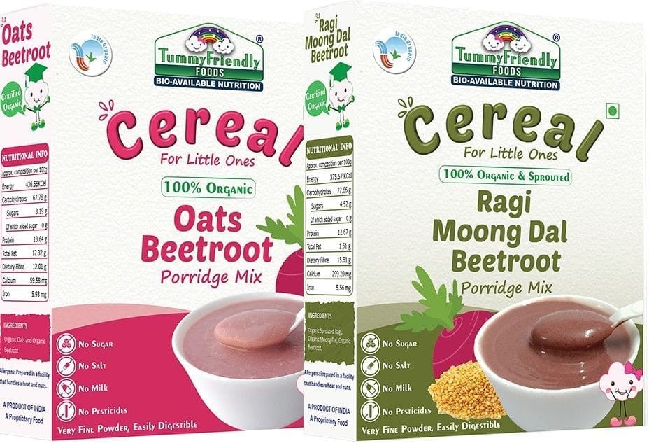 TummyFriendly Foods Certified 100% Organic Oats, Beetroot and Organic Sprouted Ragi, MoongDal, Beetroot Porridge Mixes , Made of Organic Oats & Organic Sprouted Ragi for 200 gms Each (Pack of 2)