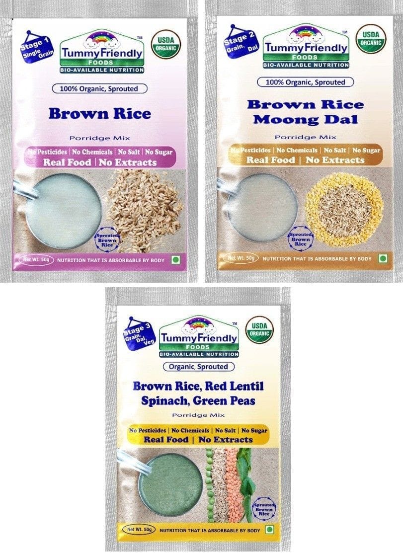 TummyFriendly Foods Certified Brown Rice Porridge Mixes - Stage1, Stage2, Stage3 | Rich in Gamma-Aminobutyric Acid (GABA), Protein |(Pack of 3)