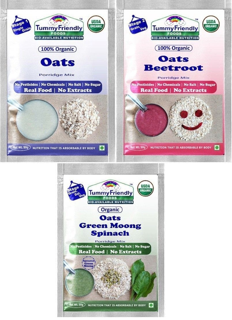 TummyFriendly Foods Certified Oats Porridge Mixes - Stage1, Stage2, Stage3 | Rich in Beta-Glucan, Protein & Fibre| (Pack of 3)