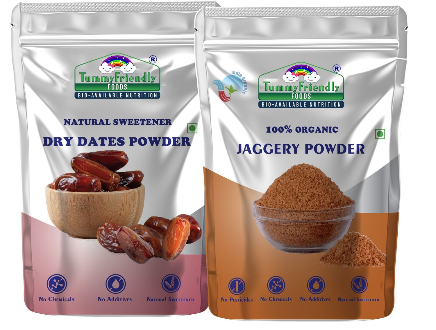 TummyFriendly Foods Natural Sweeteners Premium Dates, Organic Jaggery Powder (Pack of 2)