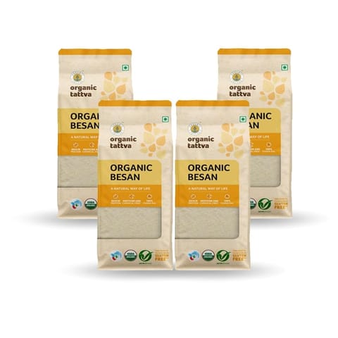 Organic Tattva, Organic Besan, 500 gms | Bengal gram Flour | 100% Chana Dal | Fine Besan | Rich in Protein | Naturally Gluten Free | Pesticide and Chemical Free (Pack of 4)