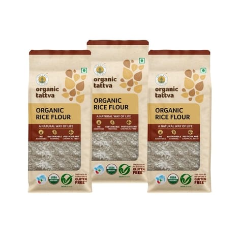 Organic Tattva - Organic Rice Flour 500 Gram Each | Vegan and Gluten Free | NO Additives and NO Preservatives (Pack of 3)