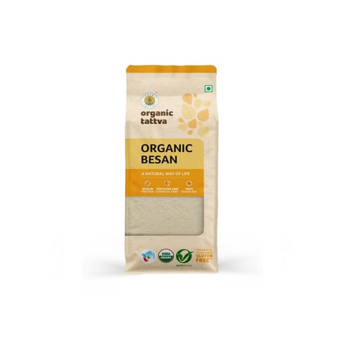 Organic Tattva, Organic Besan,  Bengal gram Flour | 100% Chana Dal | Fine Besan | Rich in Protein | Naturally Gluten Free | Pesticide and Chemical Free | 500 gms (Pack of 2)
