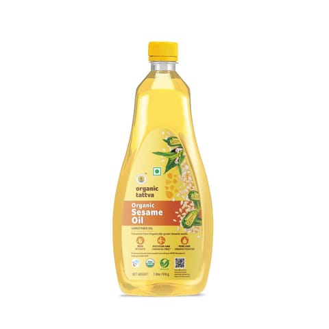 Organic Tattva, Organic Sesame Oil,  Unrefined Safed Til Ka Tel | Cholesterol and Tran Fat Free| 100% Organic | Pesticide and Chemical Free | Pure and Unadulterated | Double Filtered | Expeller-Pressed | (1 Litre)|