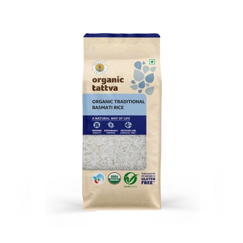 Organic Tattva, Organic Traditional Basmati Rice, 1 KG |Everyday Basmati Rice | Source of Protein| Naturally Gluten Free |Flavorful and Aromatic Rice | Pesticide and Chemical Free | (Pack of 2)