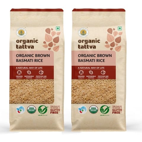 Organic Tattva, Organic Brown Basmati Rice 1 KG | Source of Protein | Naturally Gluten Free | Pesticide and Chemical Free| (Pack of 2)