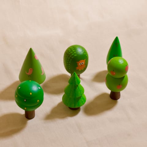 Scrapshala | Forest Tree Set | Set of six | Christmas Table Decor | Natural Wood | Handmade | Kids Toy