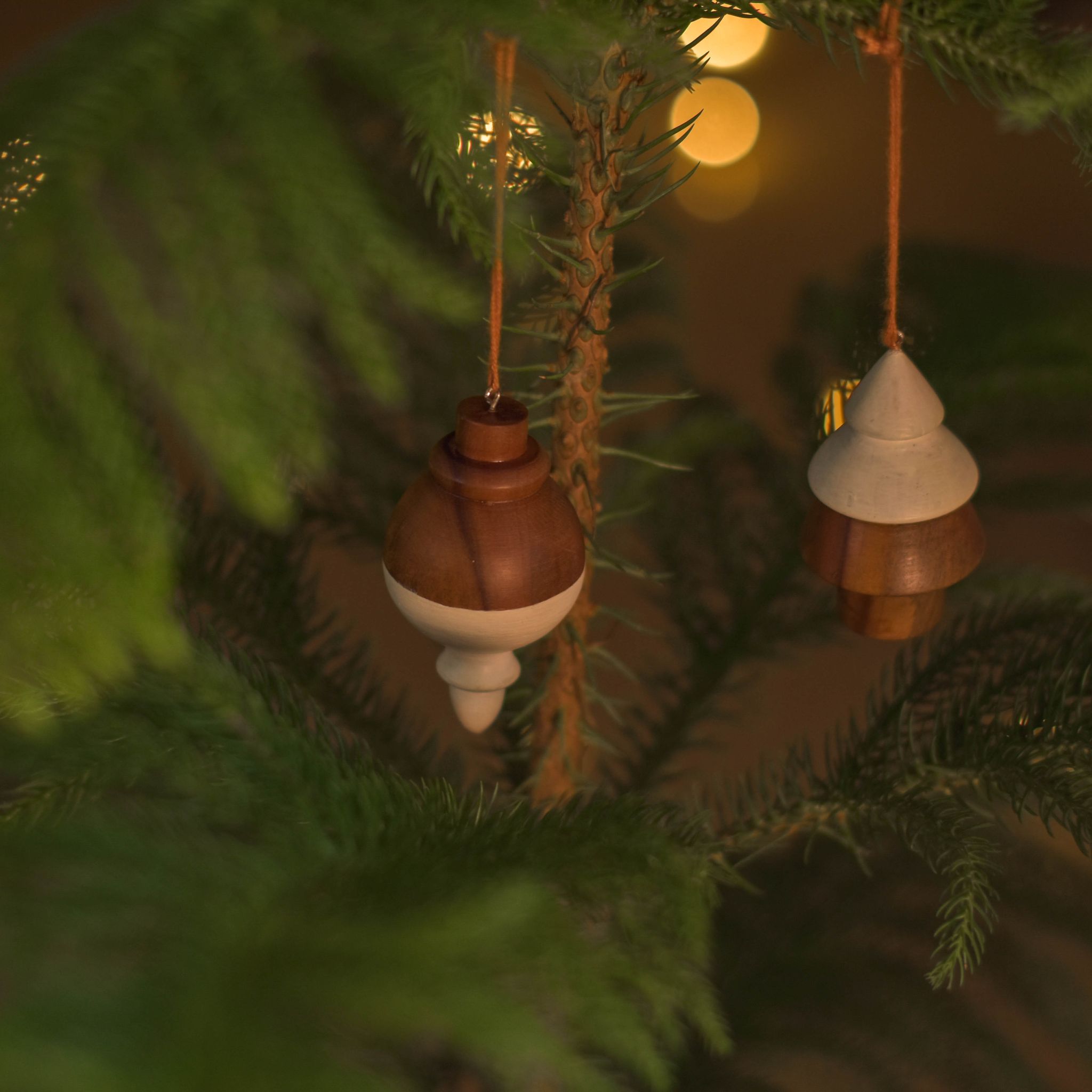 Scrapshala | Christmas Tree Hangings | Natural wood ornaments | Set of 4 | Handmade | Reusable | Made in India